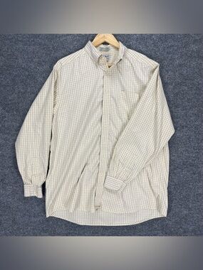 L.L. Bean Mens Button Down Shirt 17/36 Yellow White Check Single Needle Tailored